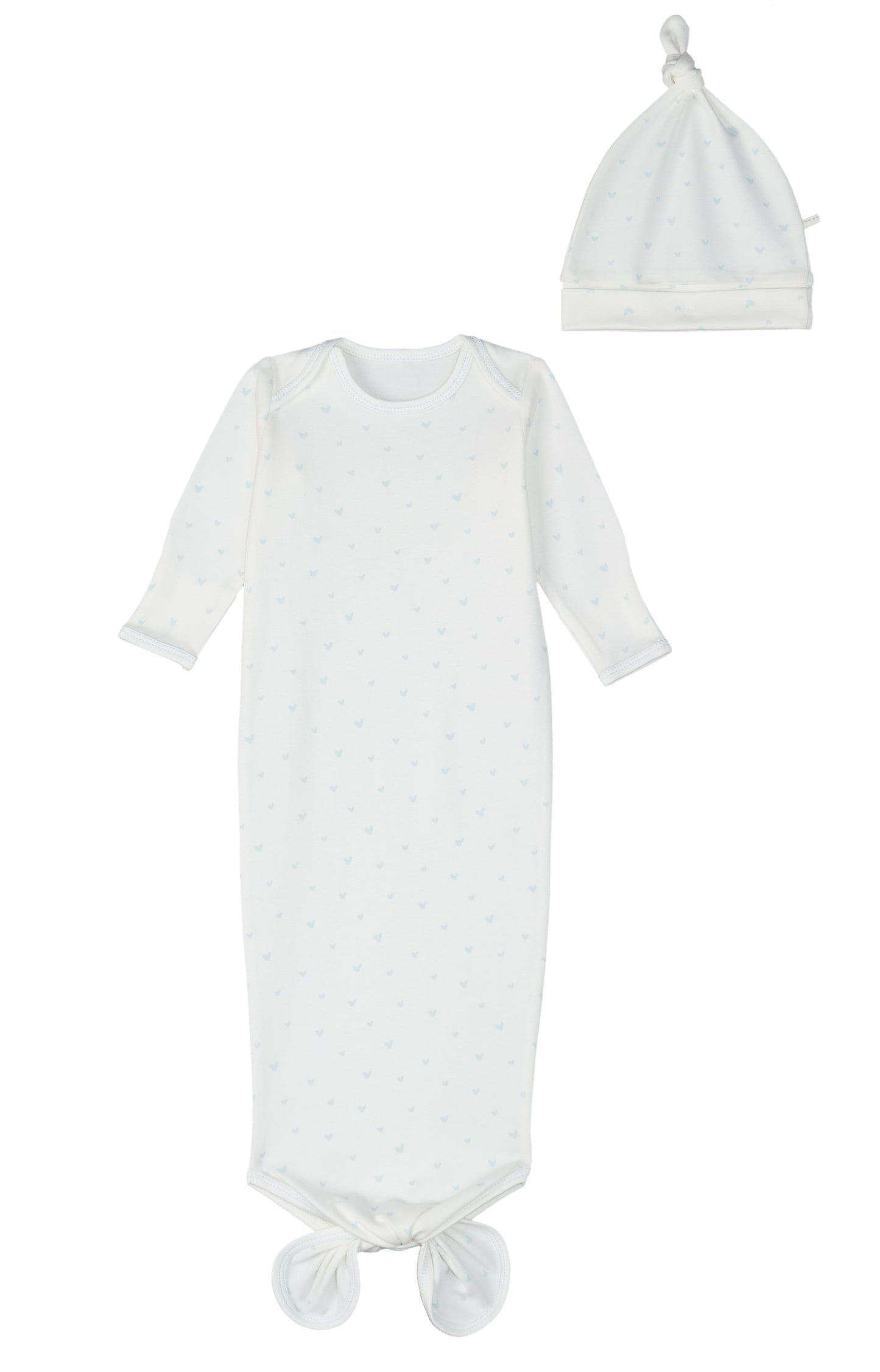 Blue Hearts Print Knotted Gown and Beanie Set