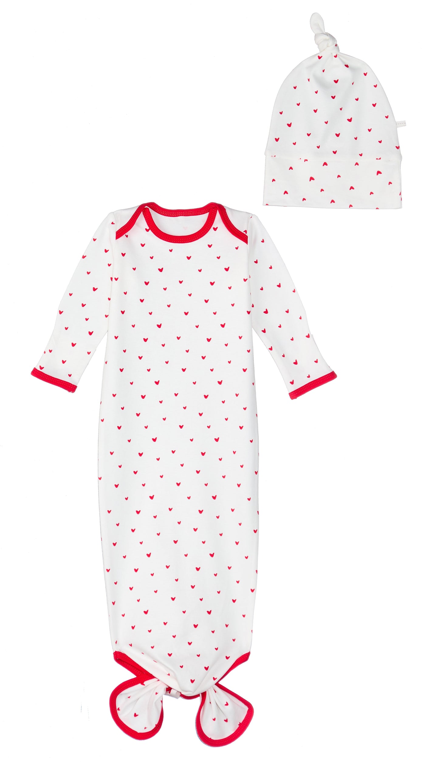 Red Hearts Print Knotted Gown and Beanie Set