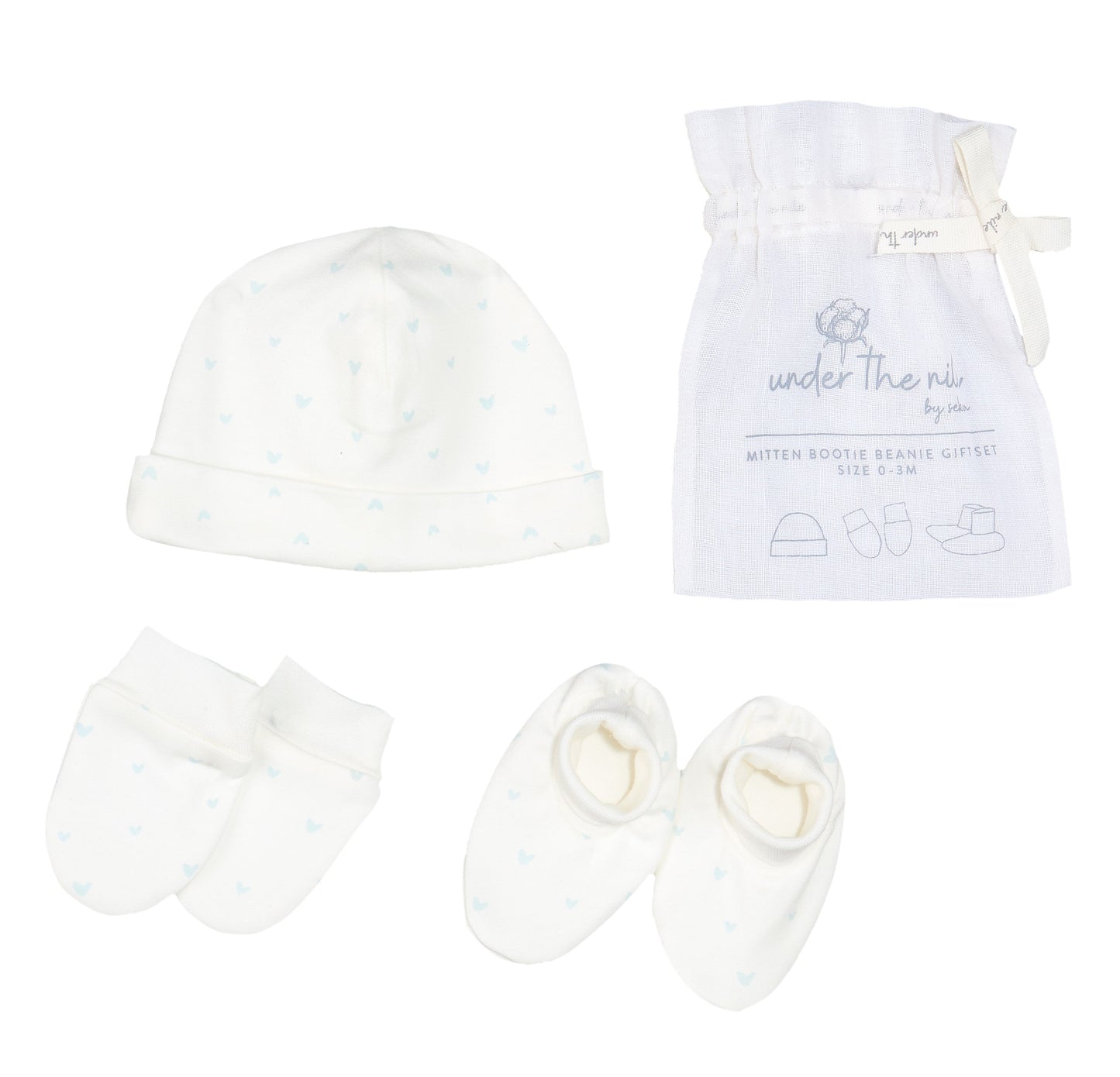 Mitten + Bootie + Beanie Gift Set - Blue Hearts