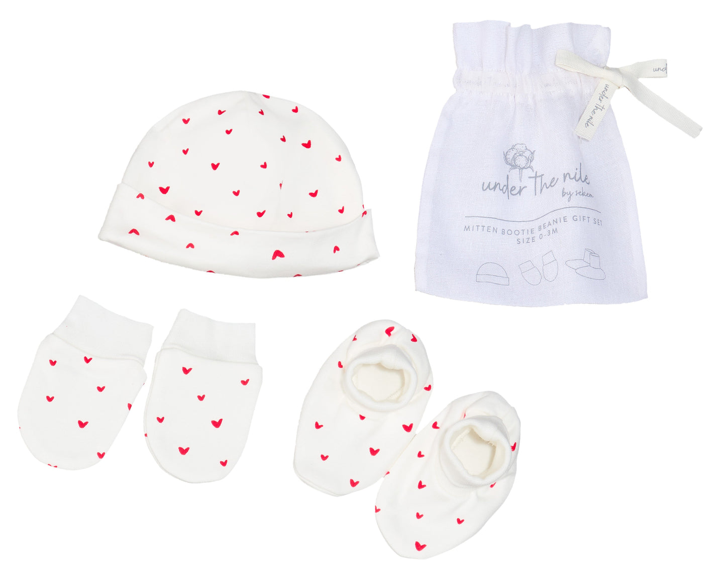 Mitten + Bootie + Beanie Gift Set - Red Hearts