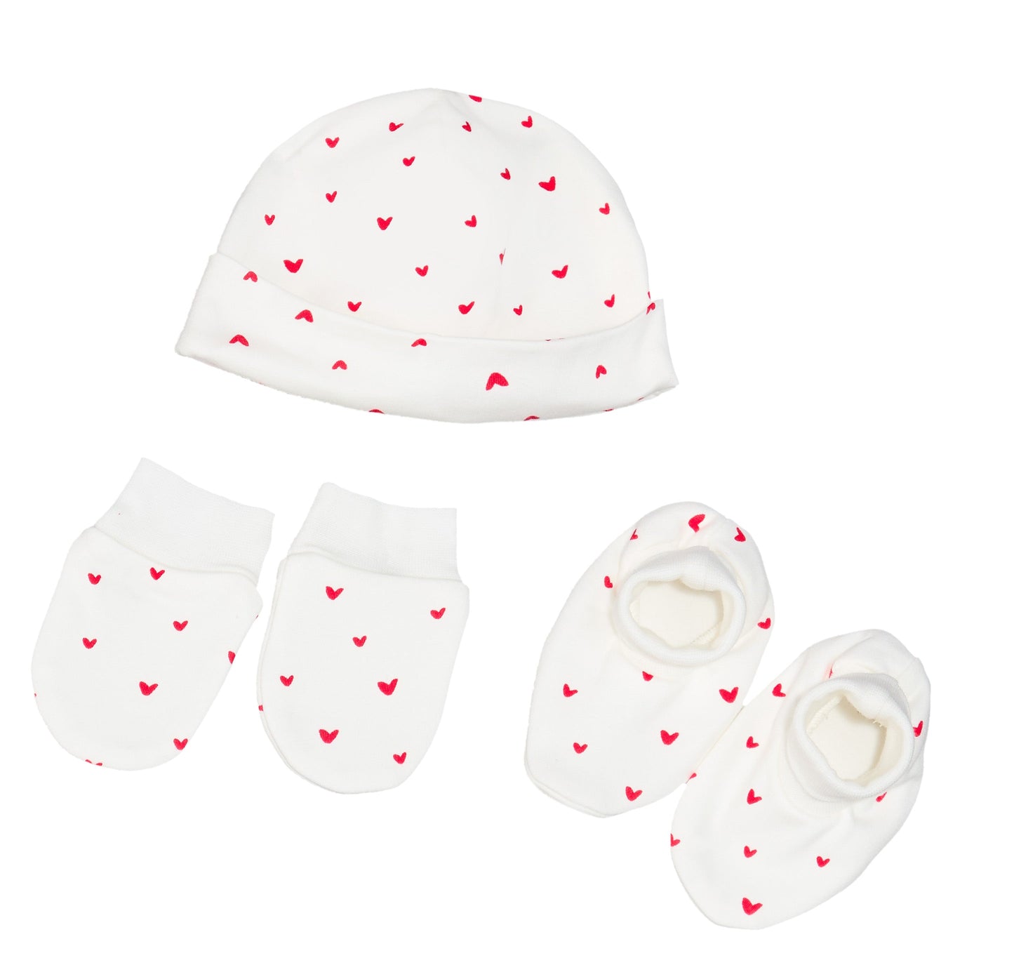 Mitten + Bootie + Beanie Gift Set - Red Hearts