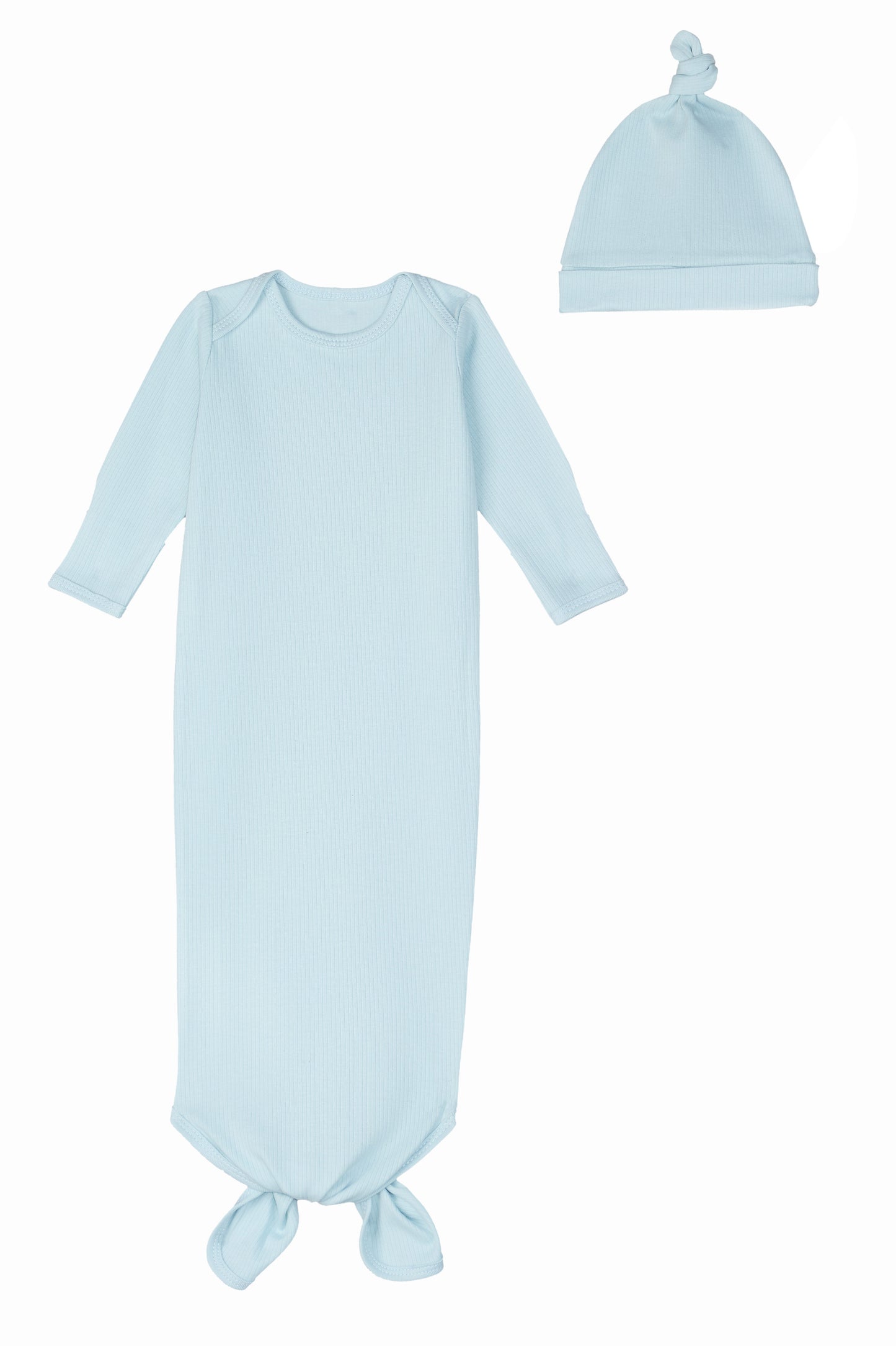 Drop Needle Knotted Gown and Beanie Set - Baby Blue