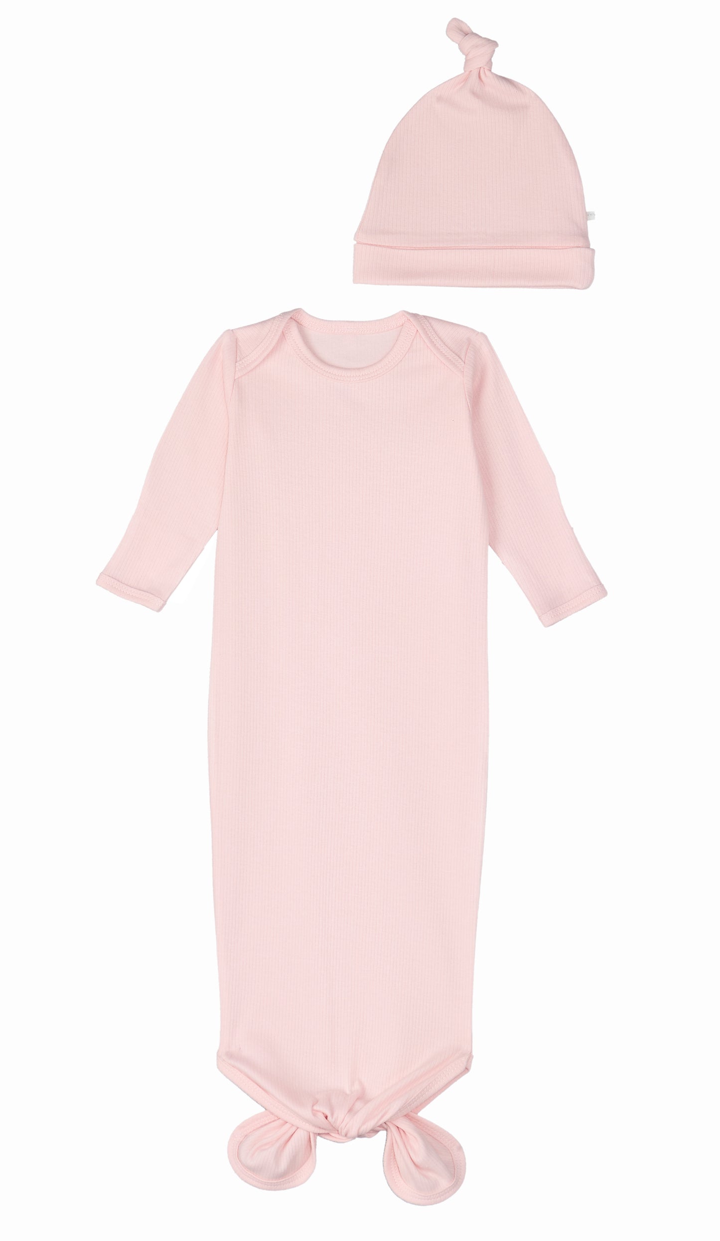 Drop Needle Knotted Gown and Beanie Set - Pink