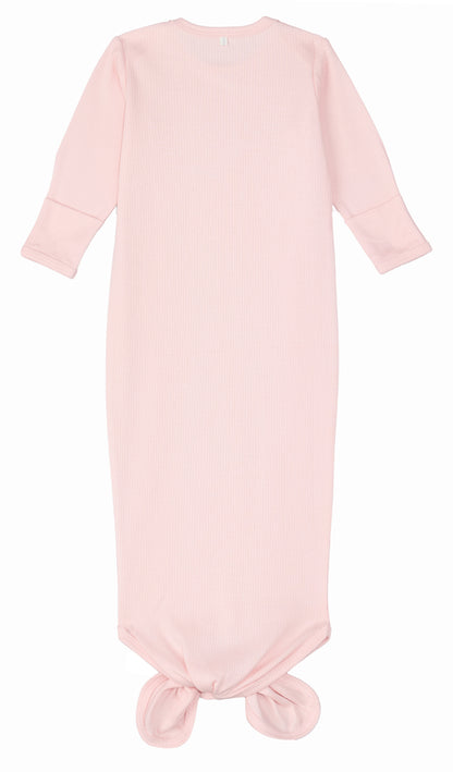 Drop Needle Knotted Gown and Beanie Set - Pink