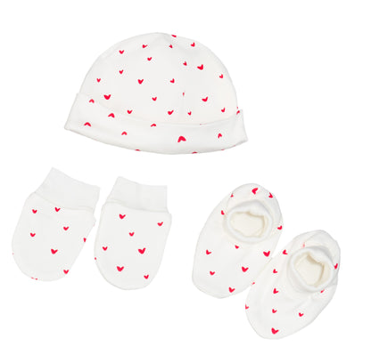 Mitten + Bootie + Beanie Gift Set - Red Hearts
