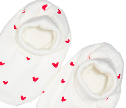 Mitten + Bootie + Beanie Gift Set - Red Hearts