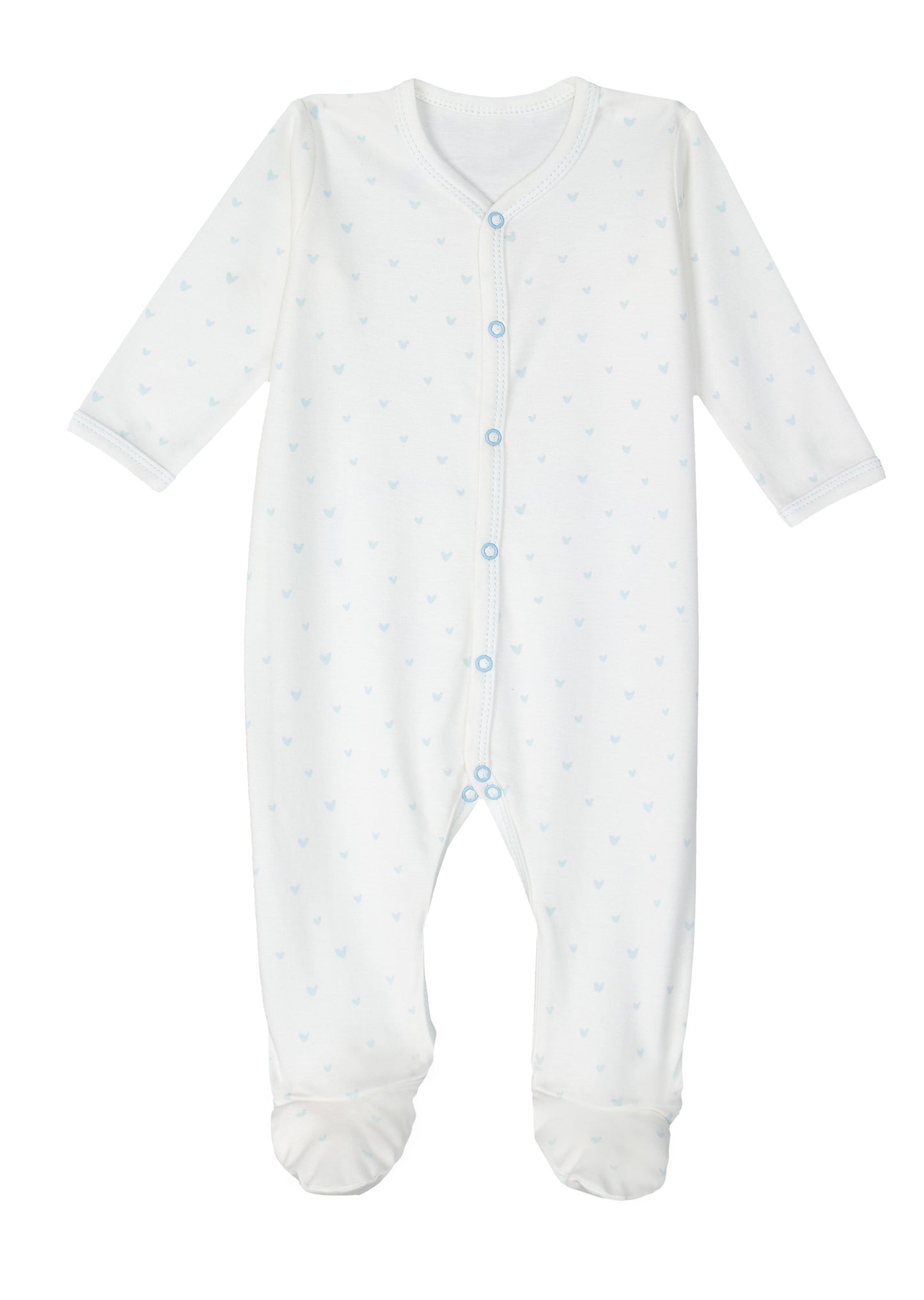Blue Hearts Print Snap Front Footie