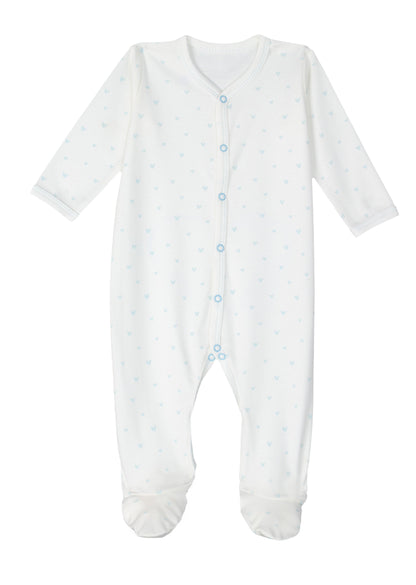 Blue Hearts Print Snap Front Footie