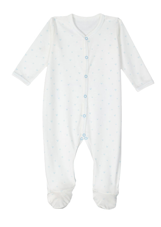 Blue Hearts Print Snap Front Footie