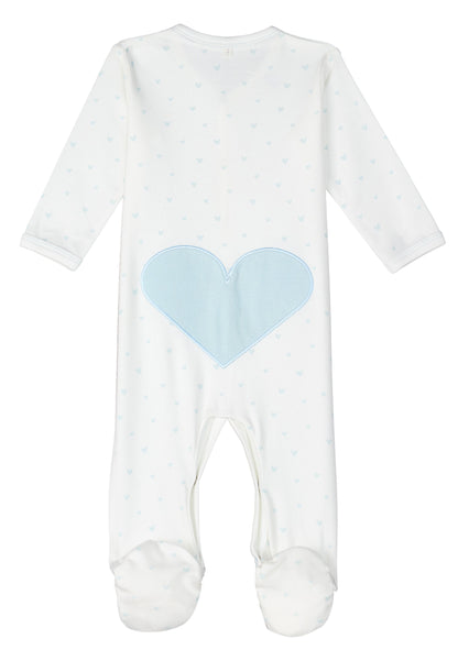 Blue Hearts Print Snap Front Footie