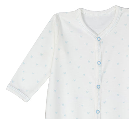 Blue Hearts Print Snap Front Footie