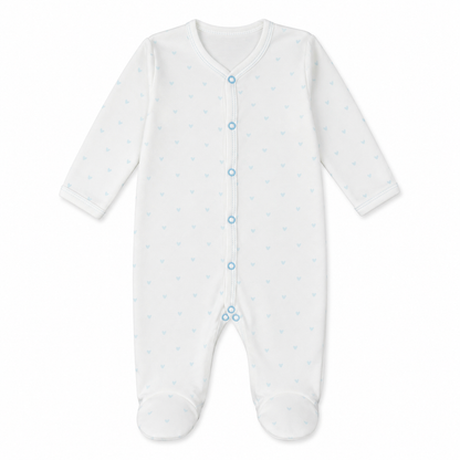 Blue Hearts Print Snap Front Footie