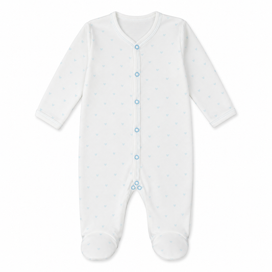 Blue Hearts Print Snap Front Footie