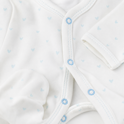 Blue Hearts Print Snap Front Footie