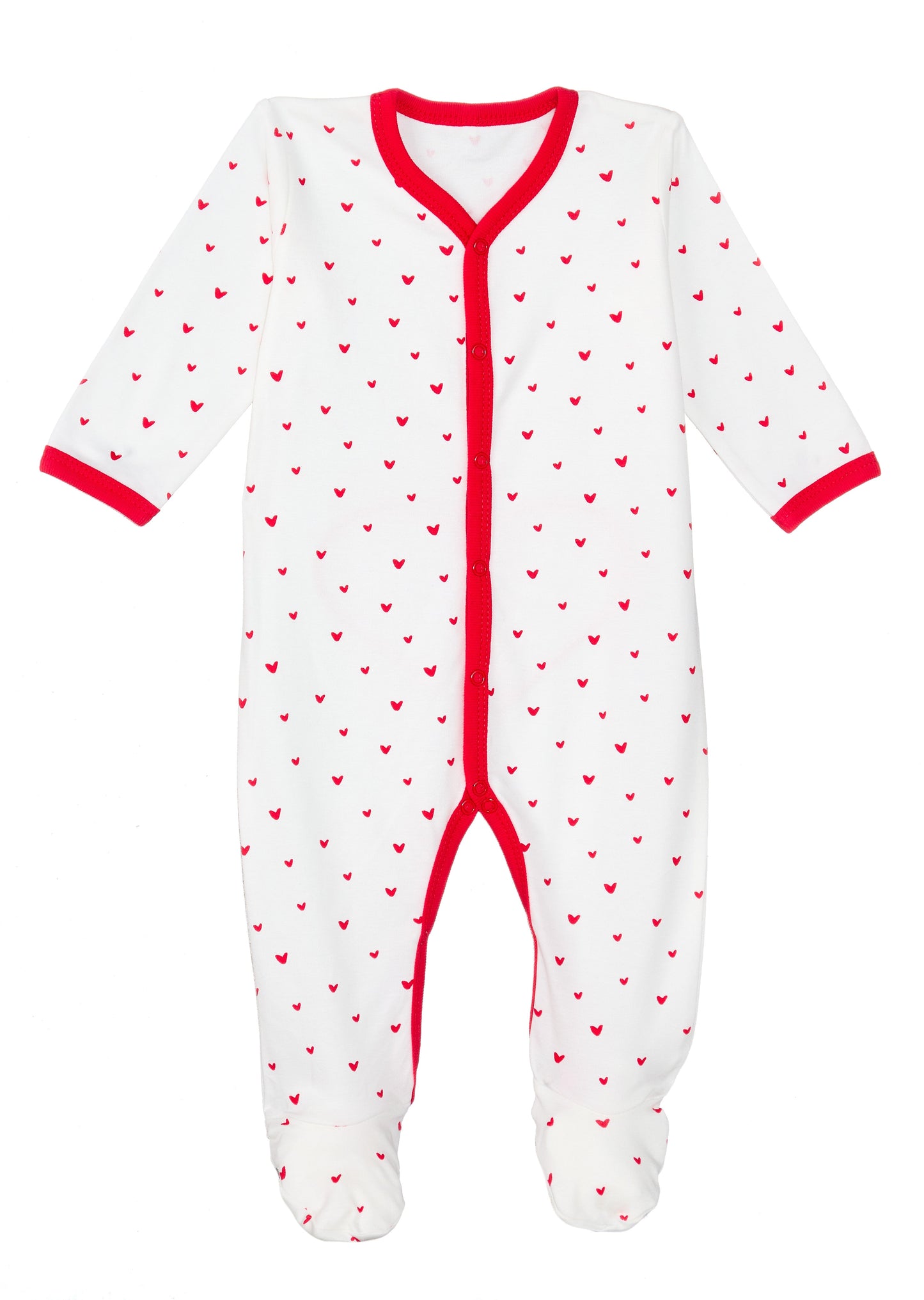 Red Hearts Print Snap Front Footie