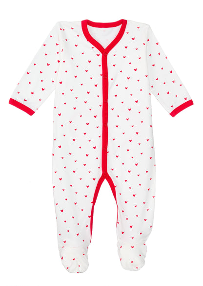 Red Hearts Print Snap Front Footie