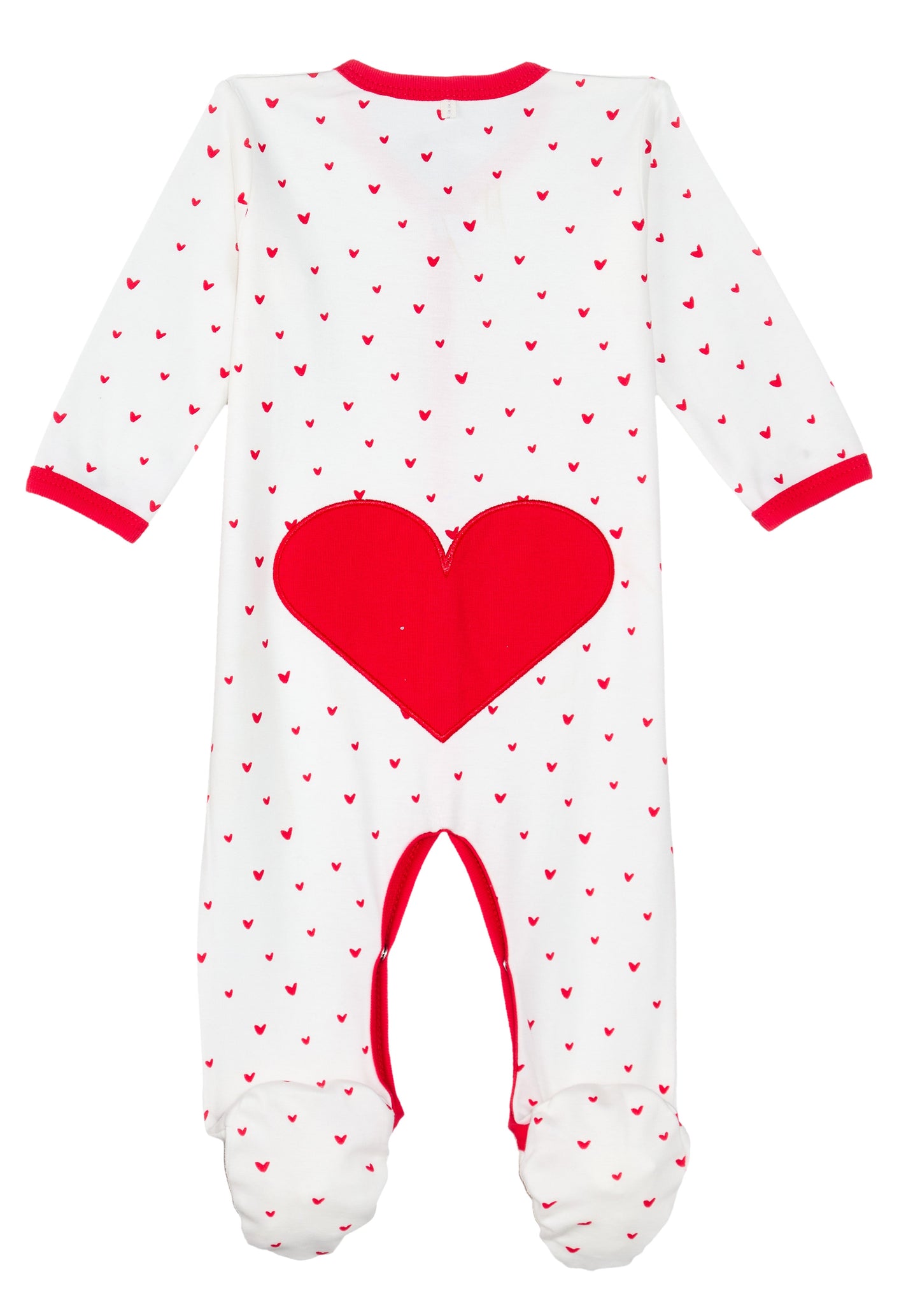 Red Hearts Print Snap Front Footie