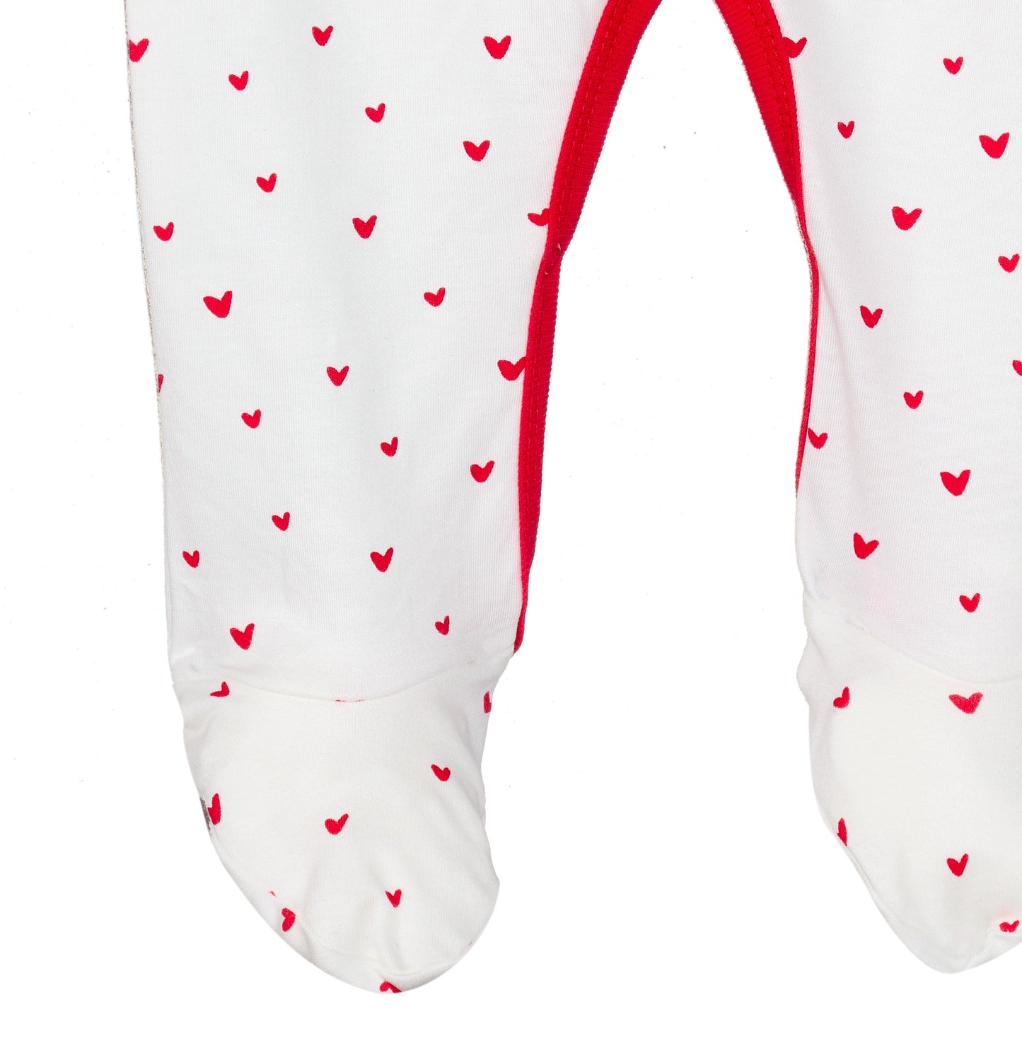 Red Hearts Print Snap Front Footie