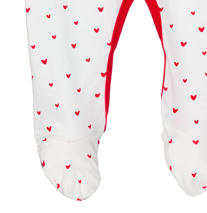 Red Hearts Print Snap Front Footie