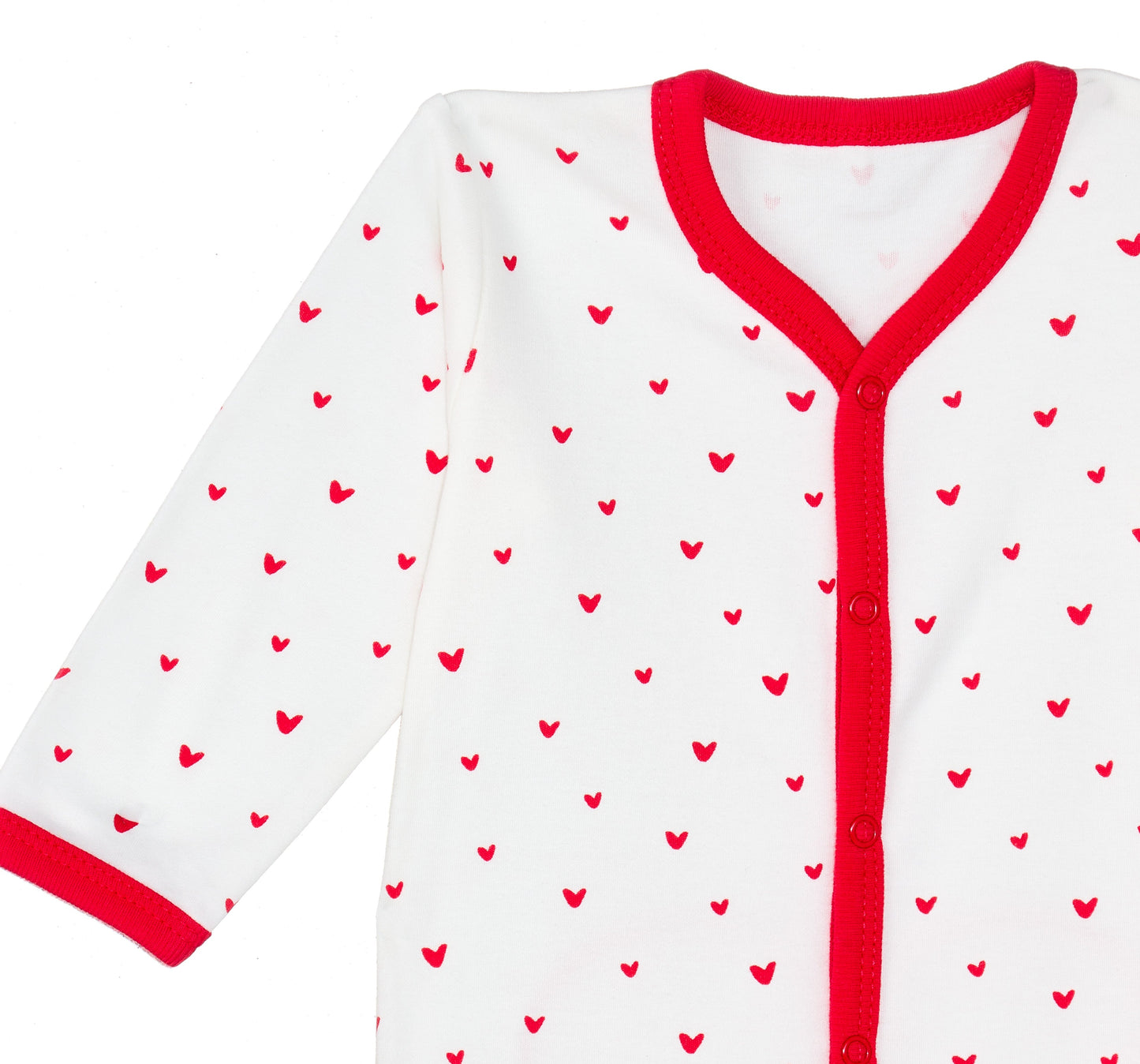 Red Hearts Print Snap Front Footie