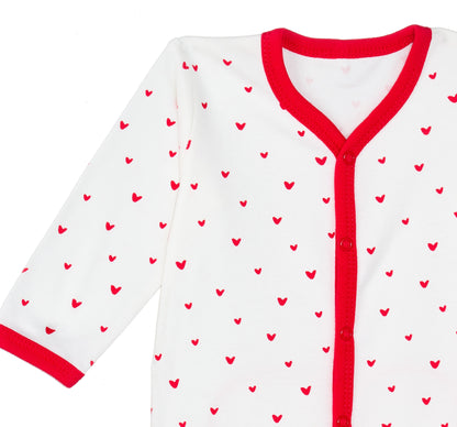Red Hearts Print Snap Front Footie