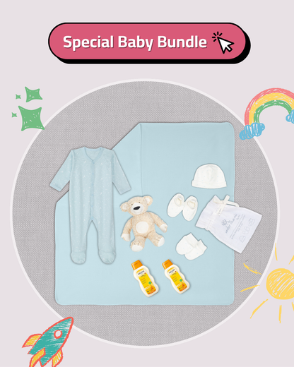 Blue Baby Essentials Pack + 2× Weleda Baby Oil